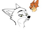 anthro black_lines black_nose duo feral fur green_eyes looking_down male practice red_body red_fur solo anonymous_artist disney jojo's_bizarre_adventure zootopia nick_wilde canid canine fox mammal red_fox true_fox hi_res