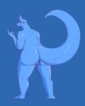 anthro big_butt butt female genitals horn muscular pose pussy raised_tail rear_view solo tail thick_thighs nezzieplump kaiju scalie hi_res pinup