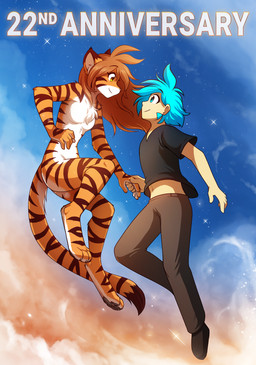 4_toes 5_fingers anthro arm_markings back_markings biped black_clothing black_eyebrows black_footwear black_pawpads black_shirt black_shoes black_t-shirt black_topwear blue_eyes blue_hair blue_markings blue_sky bottomwear breasts brown_bottomwear brown_clothing brown_ear_tips brown_hair brown_markings brown_pants brown_stripes brown_tail_tip butt casual_nudity chest_tuft closed_smile clothed clothed/nude clothed_human clothed_male clothing cosmic_background countershade_butt countershade_face countershade_feet countershade_hands countershade_neck countershade_torso countershading digitigrade dipstick_ears dipstick_tail duo ear_markings eye_contact eyebrow_through_hair eyebrows eyelashes face_to_face facial_markings featureless_breasts feet female female_anthro female_on_human fingers foot_markings footwear fully_clothed fully_clothed_human fully_clothed_male fur grey_text hair hand_holding hand_markings head_markings hip_markings human_on_anthro humanoid_hands inner_ear_fluff interspecies iris leg_markings light_body light_fur light_skin long_hair long_tail looking_at_another looking_at_partner male male/female male_human male_on_anthro markings midriff monotone_body monotone_bottomwear monotone_clothing monotone_footwear monotone_hair monotone_pants monotone_shirt monotone_shoes monotone_skin monotone_t-shirt monotone_topwear mouth_closed multicolored_body multicolored_ears multicolored_fur navel nude nude_anthro nude_female orange_body orange_eyes orange_fur orange_tail pants pawpads paws pink_nose plantigrade pupils romantic romantic_couple shirt shoes short_hair shoulder_markings side_view sky sky_background slim slim_anthro slim_female slim_human slim_male small_breasts smile smiling_at_another smiling_at_each_other smiling_at_partner star starry_background starry_sky striped_body striped_fur striped_markings striped_tail stripes t-shirt tail tail_markings tan_body tan_skin text toes topwear translucent translucent_hair tuft white_body white_breasts white_countershading white_fur white_inner_ear white_inner_ear_fluff white_sclera white_tuft yellow_eyes conditional_dnp tom_fischbach twokinds flora_(twokinds) trace_legacy felid human keidran mammal pantherine tiger 2025 absurd_res digital_drawing_(artwork) digital_media_(artwork) english_description english_text hi_res