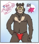2014 anthro artdecade asian_clothing bear biceps bulge clothed clothing east_asian_clothing fundoshi fur japanese_clothing japanese_text looking_at_viewer male mammal muscular muscular_anthro muscular_male neck_tuft pecs pose simple_background sloth_bear smile solo teeth text topless tuft underwear underwear_festival ursine willy_(artdecade)