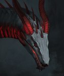 ambiguous_gender blood blood_in_mouth bodily_fluids feral glowing glowing_eyes horn red_eyes red_horn scales sharp_teeth solo spikes spikes_(anatomy) teeth white_body white_scales sima_owl mythology dragon mythological_creature mythological_scalie scalie digital_drawing_(artwork) digital_media_(artwork) headshot_portrait hi_res portrait
