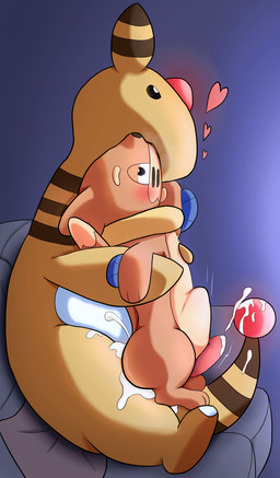 abdominal_bulge anal anal_penetration balls blush bodily_fluids cum cum_drip cum_inside cum_on_tail cumshot dripping duo ejaculation furniture genital_fluids genitals half-closed_eyes heart_symbol hug interspecies kissing male male/male narrowed_eyes penetration penile penile_penetration sex size_difference smaller_penetrated sofa sofa_sex tail feylos nintendo pokemon ampharos buizel generation_2_pokemon generation_4_pokemon pokemon_(species) absurd_res hi_res