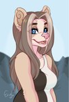 anthro blue_eyes breasts clothed clothing ear_piercing eyebrows eyelashes female open_mouth piercing smile solo teeth tongue ei-ka mammal 2021 digital_media_(artwork)