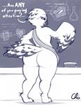 2017 absurd_res anthro avian beak big_butt bird black_body black_feathers butt calloway_calversian chalk chalkboard eyewear feathers glasses hi_res horned_owl information_board looking_back magic male nekocrispy nude open_mouth owl snowy_owl solo thick_thighs true_owl white_body white_feathers wide_hips wings