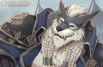 braided_mane clothing ear_piercing ear_ring flag male outside patreon_logo piercing ring_piercing solo text sollyz blizzard_entertainment patreon warcraft genn_greymane canid mammal werecanid werecreature worgen 2017 2d_animation animated motion_tweening url