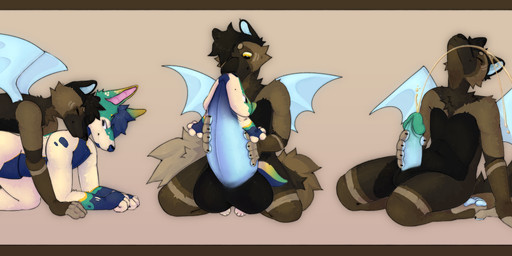 anthro balls bodily_fluids cock_transformation duo fur genital_fluids genitals male male/male multicolored_body multicolored_fur penis transformation urine watersports wings katsergay canid canine hybrid mammal absurd_res hi_res