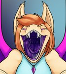 anthro big_tongue bodily_fluids drooling fangs female front_view grinning_at_viewer imminent_vore jewelry mouth_shot open_mouth pendant saliva sharp_teeth solo teeth thick_tongue tongue akudrache rias_umbra bat mammal hi_res