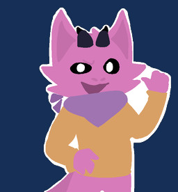 anthro biped black_horn black_sclera bottomless cheek_tuft clothed clothing ears_up facial_tuft front_view gesture hand_gesture hand_on_hip horn kerchief long_sleeves male neckerchief neckwear open_mouth outer_highlight outline pink_body pointy_ears prick_ears purple_neckwear raised_hand simple_background solo standing thumbs_up topwear transparent_background tuft white_eyes white_outline yellow_clothing yellow_topwear varkyto varky_(varkyto) alpha_channel digital_media_(artwork) half-length_portrait pixel_(artwork) portrait