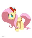 clothing cutie_mark eyelashes feathered_wings feathers folded_wings green_eyes hair hat headgear headwear pink_hair pink_tail simple_background smile solo tail white_background wings yellow_body yellow_feathers yellow_wings brdte among_us friendship_is_magic hasbro innersloth my_little_pony mythology fluttershy_(mlp) impostor_(among_us) equid equine mammal mythological_creature mythological_equine pegasus digital_media_(artwork) hi_res signature