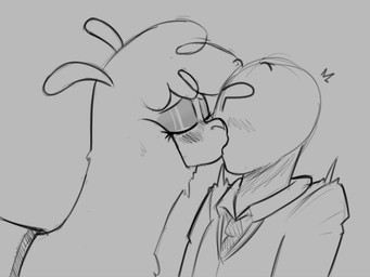 ?_face bestiality blush clothing duo eyebrows eyes_closed female feral human_on_feral interspecies kiss_on_lips kissing leaning leaning_forward male male/female necktie raised_eyebrow shocked simple_background suit surprise_kiss hitsuji them's_fightin'_herds anon paprika_paca_(tfh) alpaca camelid human mammal 2021 4:3 digital_media_(artwork) monochrome sketch