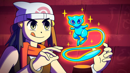 blue_body blue_eyes clothing duo female feral glistening glistening_body green_eyes hat headgear headwear red_scarf scarf tongue tongue_out white_clothing white_hat white_headwear metapod_para_presidente nintendo pokemon dawn_(pokemon) generation_1_pokemon human legendary_pokemon mammal mew_(pokemon) pokemon_(species) shiny_pokemon 16:9 hi_res widescreen