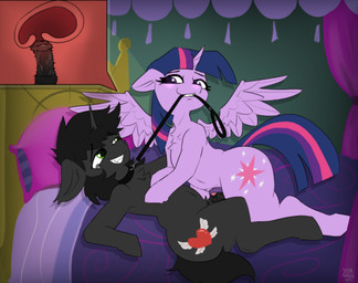 animal_genitalia animal_penis animal_vulva bed black_body black_fur blush bodily_fluids chest_tuft clenched_teeth cutie_mark dominant dominant_female dominant_feral duo equine_genitalia equine_penis equine_vulva eyelashes female feral feral_on_feral feral_penetrated feral_penetrating fur furniture genital_fluids genitals green_eyes hair horn leash leash_in_mouth leash_pull leashed_male long_eyelashes male male/female multicolored_hair object_in_mouth on_bed penetration penis purple_bedding purple_body sharp_teeth smug_face submissive submissive_male tears teeth thick_thighs tuft unicorn_horn vulva wings x-ray_view nyanakaru friendship_is_magic hasbro my_little_pony mythology fan_character oliver_(kitsuneobx) twilight_sparkle_(mlp) equid equine horse hybrid mammal mythological_creature mythological_equine pony unicorn winged_unicorn absurd_res hi_res