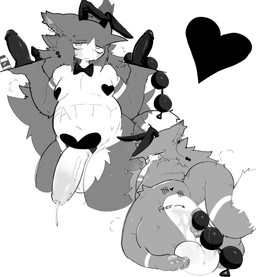 anal_beads anthro belly body_writing dildo male pasties sex_toy solo tally_marks yuta1cc yuta_(yuta1cc) monochrome tagme