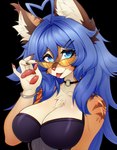 accessory adjusting_glasses ahoge anthro big_breasts black_clothing blue_eyes blue_hair breasts brown_markings brown_stripes choker claws cleavage clothed clothing countershade_face countershade_fur countershade_torso countershading ear_tuft eyebrow_through_hair eyebrows eyelashes eyewear female finger_claws fingerpads fur glasses hair hair_accessory hairclip hand_pawpads inner_ear_fluff jewelry long_hair looking_at_viewer markings necklace pawpads pink_nose pink_pawpads pink_tongue simple_background solo striped_body striped_fur stripes sunglasses tan_body tan_fur tongue tongue_out translucent translucent_hair transparent_background tuft wearing_glasses wearing_sunglasses onomari mitzi_(onomari) felid mammal 2025 alpha_channel bust_portrait digital_media_(artwork) hi_res portrait shaded