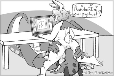 anal anthro anus big_butt butt chair computer desk dialogue duo electronics eyes_closed female flexible furniture hair laptop male male/female nude objectification open_mouth oral rimming sex simple_background size_difference smile splits spread_legs spreading table tail text wings hot-gothics mythology morphi_(character) dragon dragunny hybrid lagomorph leporid mammal mythological_creature mythological_scalie rabbit scalie 3:2 english_text monochrome