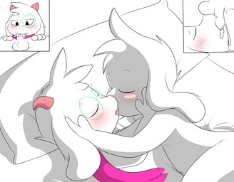 anthro balls bodily_fluids cum duo eyewear foreskin fur genital_fluids genitals glasses kissing male male/male nude oral penis white_body white_fur young young_anthro young_male anonymous_artist deltarune undertale undertale_(series) asriel_dreemurr ralsei boss_monster_(undertale) bovid caprine darkner goat mammal 2018 digital_media_(artwork) hi_res