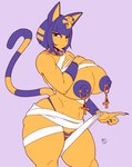 ankh anthro areola big_areola big_breasts big_nipples blue_hair blue_nipples breasts curvy_figure egyptian female fur hair huge_breasts larger_female looking_at_viewer nipple_piercing nipples nude piercing simple_background size_difference solo standing thick_thighs voluptuous wide_hips yellow_body fiffer animal_crossing nintendo ankha_(animal_crossing) domestic_cat felid feline felis mammal digital_media_(artwork) hi_res