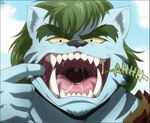 anthro black_border bodily_fluids border fur male mouth_shot open_mouth saliva sharp_teeth solo teeth uvula incredibleediblecalico yu_yu_hakusho byakko_(yu_yu_hakusho) demon felid mammal pantherine tiger hi_res