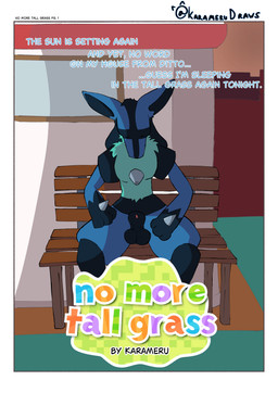 animal_genitalia animal_penis balls bench canine_genitalia canine_penis casual_nudity dialogue genitals male on_bench outside penis penis_tip sheath sitting sitting_on_bench solo text karamerudraws nintendo pokemon pokemon_pokopia generation_4_pokemon lucario pokemon_(species) absurd_res comic cover cover_art cover_page english_text hi_res shaded