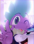 2017 absurd_res aged_up blep braeburned digital_media_(artwork) dragon duo equid equine friendship_is_magic gesture hand_gesture hasbro hi_res horn male male/male mammal my_little_pony mythological_creature mythological_equine mythological_scalie mythology one_eye_closed open_mouth scalie shaded shining_armor_(mlp) smaller_version_at_source smile spike_(mlp) tongue tongue_out unicorn v_sign
