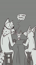 ambiguous_gender cane container cup dialogue duo eye_patch eyewear furniture group shocked size_difference smile solo steam table tablecloth tea_cup text trio m.a._marshall canid canine canis equid equine fennec_fox fox horse mammal true_fox wolf 9:16 animated english_audio english_text hi_res multiple_scenes short_playtime sound webm
