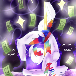 anthro clothing falling_money footwear male money pole shoes solo strip_club stripper stripper_clothes stripper_pole unknown_artist rainbow_husky canid canine canis domestic_dog husky mammal nordic_sled_dog spitz 1:1 hi_res