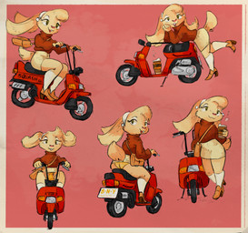 accessory anthro beverage black_wheel bottomwear brown_clothing brown_sweater brown_topwear buckteeth clothing coffee eyelashes female footwear fur handbag headband high_heels license_plate moped panties pink_background pink_nose shoes simple_background skirt solo sweater tail tan_body tan_bottomwear tan_clothing tan_fur tan_skirt tan_tail teeth topwear underwear vehicle white_headband yellow_clothing yellow_eyes yellow_panties yellow_underwear chuchito72 lagomorph leporid mammal rabbit 2026 digital_media_(artwork) hi_res