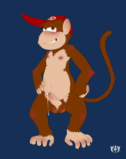 balls clothing conjoined_eyes erection feet foreskin genitals hat headgear headgear_only headwear humanoid_genitalia humanoid_penis male nude partially_retracted_foreskin penis prehensile_feet solo toes furfit donkey_kong_(series) nintendo diddy_kong haplorhine mammal monkey primate absurd_res alpha_channel hi_res