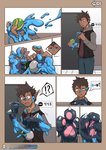 ?! absurd_res anthro blue_body bodily_fluids brown_eyes brown_hair claw_growth claws clothed clothing comic ear_transformation ellipsis fangs first_person_view fully_clothed fur fur_growth fused_fingers generation_4_pokemon goo_transformation growth hair hi_res human human_to_anthro humanoid_pointy_ears looking_at_hand lucario male mammal mid_transformation nest_ball nintendo pawpads paws permanent_transformation pink_pawpads pokeball pokemon pokemon_(species) right_to_left shocked short_hair slime snout snout_growth species_transformation story story_in_description sweat sweatdrop teeth toshabi transformation transformation_by_pokeball transformation_by_substance transformation_pov worried