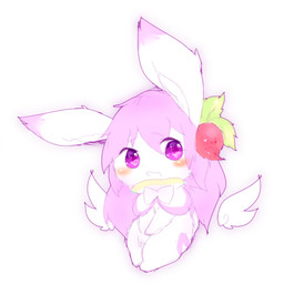 chibi female food fruit fur hair kemono pink_body pink_eyes pink_fur pink_hair plant semi-anthro solo strawberry white_body white_ears white_fur deaic lagomorph leporid mammal rabbit 2018 hi_res