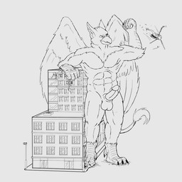 5_fingers abs aircraft airplane anthro balls beak biceps building building_destruction claws crush destruction erection feathered_wings feathers feet finger_claws fingers fur genitals humanoid_genitalia humanoid_penis macro male muscular muscular_anthro muscular_male nude outside pecs penile penis rampage smile solo tail toe_claws toes vehicle vehicle_destruction wings serb mythology carpo avian gryphon mythological_avian mythological_creature 1:1 monochrome