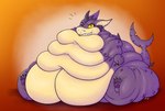 anthro belly belly_expansion blinking expansion immobile male morbidly_obese obese orange_background overweight overweight_male paws purple_body shark_tail simple_background smile smiling_at_viewer solo tail thick_tail maxyg fish marine shark absurd_res hi_res