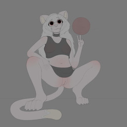4_toes 5_fingers adolescent adolescent_anthro anthro arms_bent ball barefoot basketball_(ball) bent_legs biped black_eyebrows bottomwear breasts butt butt_from_the_front casual_exposure choker claws clitoris closed_smile clothed clothed_anthro clothed_female clothing crop_top crouching dark_bottomwear dark_choker dark_clothing dark_crop_top dark_shirt dark_skirt dark_tank_top dipstick_tail eye_through_hair eyebrow_through_hair eyebrows feet female female_adolescent female_anthro fingers front_view fur genitals gesture gesturing_at_viewer grey_background grey_bottomwear grey_choker grey_claws grey_clothing grey_crop_top grey_jewelry grey_necklace grey_shirt grey_skirt grey_tank_top grey_topwear hair hand_gesture hand_on_leg hand_on_own_leg hand_on_own_thigh hand_on_thigh humanoid_genitalia humanoid_hands humanoid_vulva ineffective_clothing iris jewelry long_hair long_tail looking_at_viewer markings medium_breasts midriff mouth_closed navel necklace nipples no_bra no_underwear pose pupils red_eyes shirt simple_background skirt slim slim_anthro slim_female smile smiling_at_viewer solo tail tail_markings tank_top toe_claws toes topwear translucent translucent_clothing translucent_crop_top translucent_hair translucent_shirt translucent_tank_top translucent_topwear upskirt v_sign vulva white_body white_ears white_fur white_hair white_markings white_nose white_sclera white_tail yellow_inner_ear yellow_markings yellow_tail_tip young young_anthro young_female rilium rivelle_(rilium) domestic_cat felid feline felis mammal 1:1 english_description full-length_portrait hi_res pinup portrait restricted_palette