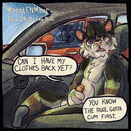 animal_genitalia animal_penis anthro balls being_watched car dialogue embarrassed erection feline_genitalia feline_penis genitals looking_at_another male masturbation penis pleading_eyes solo speech_bubble talking_to_viewer text vehicle window kittee_mortis septenmber felid mammal pantherine snow_leopard 1:1 digital_media_(artwork) english_text hi_res