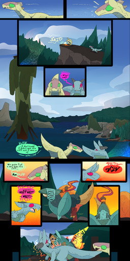 dialogue falling fantasy female feral male ruins text thepatchedragon dragonscape mythology maria_(thepatchedragon) sarah_(thepatchedragon) dinosaur dragon drekir mythological_creature mythological_scalie prehistoric_species reptile saurischian scalie theropod absurd_res comic hi_res