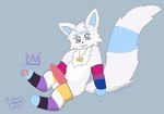 anthro balls bisexual_pride_colors bodily_fluids cheek_tuft clothing facial_tuft footwear footwear_only forehead_gem fur fur_markings gem genital_fluids genitals jewelry knot lgbt_pride looking_at_viewer male markings mostly_nude necklace nonbinary_pride_colors penis precum pride_colors sitting socks socks_only solo tail tuft lilacmonarch fakemon lgbt_pride_month nintendo pokemon blue_shiru_(lilacmonarch) canid infineon mammal pokemon_(species) 2025 absurd_res digital_drawing_(artwork) digital_media_(artwork) hi_res nonbinary_(lore)