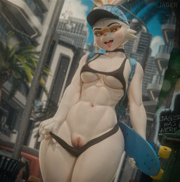 abs anthro areola areola_slip bikini biped black_clothing breasts clothed clothing detailed_background eyelashes female genitals looking_at_viewer muscular muscular_anthro muscular_female nipple_outline outside pupils smile solo swimwear thick_thighs tongue tongue_out two-piece_swimsuit under_boob vulva white_body jaeger3d valorlynz_(modeler) nintendo pokemon bunni_(valorlynz) generation_8_pokemon lagomorph mammal pokemon_(species) scorbunny 3d_(artwork) absurd_res digital_media_(artwork) hi_res