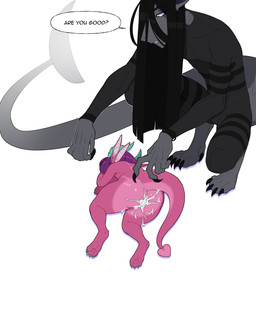 after_anal after_sex anthro big_butt bodily_fluids butt clothing cum cum_in_ass cum_inside duo female genital_fluids hair horn male nude pink_body simple_background size_difference tail text thick_thighs drunkrussianman mythology yamcha_death_pose cera_(ceraferis) josha_(drunick) aquatic dragon fish mythological_creature mythological_scalie scalie shark absurd_res hi_res