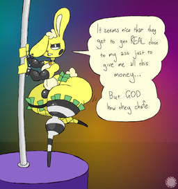 alternative_fashion anthro banknote bar_emanata bedroom_eyes belly big_butt black_cheeks black_clothing black_eyelids black_footwear black_shoes bottom_heavy bracelet bubble_butt bulge butt choker clothing countershade_belly countershading cross curvy_figure dancing dialogue ear_piercing ear_ring emanata eyelashes featureless_feet feet femboy fishnet_clothing fishnet_legwear fishnet_thigh_highs footwear fur glistening glistening_bracelet glistening_bulge glistening_clothing glistening_ear_ring glistening_eyelids glistening_thong glistening_underwear goth hand_on_pole head_tuft heart_nose heart_symbol inverted_cross jewelry legwear logo looking_back male money narrowed_eyes navel necklace one_ear_up one_eye_obstructed one_leg_up pattern_clothing pattern_footwear pattern_legwear pattern_socks piercing pole pole_dancing raised_leg ring_piercing seductive sleeves socks solo speech_bubble spiked_bracelet spikes striped_clothing striped_footwear striped_socks stripes tail text thick_thighs thigh_highs thigh_socks thong tuft underwear wide_hips yellow_body yellow_fur thatdawgmurray happy_tree_friends cuddles_(htf) lagomorph leporid mammal rabbit aliasing artist_logo artist_name digital_media_(artwork) english_text hi_res signature