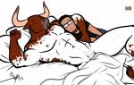 abs anthro bed biceps duo eyes_closed fur furniture horn male muscular nipples nude pecs sleeping bgn bgn_(character) bruce_(bgn) bovid bovine cattle human mammal 2015