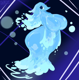 anthro big_breasts blue_body breasts female huge_breasts nude simple_background solo water sukimarmallowcake deltarune undertale_(series) miss_mizzle darkner elemental_creature water_creature 2026 absurd_res blue_and_white full-length_portrait hi_res monochrome portrait