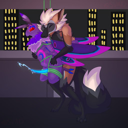 abdominal_bulge anal anal_penetration antennae_(anatomy) anthro arms_tied arthropod_abdomen bdsm bite bodily_fluids bondage bound city cityscape claws cum cum_while_penetrated cumshot dominant duo ejaculation fangs fluffy fluffy_tail frogtied genital_fluids genitals glowing glowing_cum glowing_eyes glowing_genitalia glowing_penis hands_behind_back larger_dom legs_tied male male/male neck_tuft open_mouth penetration penis restraints rope rope_bondage shoulder_bite size_difference standing suspension suspension_bondage tail tapering_penis teeth tuft unusual_bodily_fluids unusual_cum unusual_genital_fluids wings voidsylphid hox_(voidsylphid) luma_(draftyspider) arthropod canid canine fox insect lepidopteran mammal moth red_fox true_fox 1:1 absurd_res hi_res nonbinary_(lore)