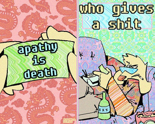 2_panel_comic aloha_shirt anthro beer_bottle bottle cigarette cigarette_in_mouth clothing container cookie dialogue eyewear floppy_ears food fortune_cookie humor khakis male narrowed_eyes object_in_mouth pattern_clothing pattern_shirt pattern_topwear profanity shirt smoking_tobacco solo speech_bubble sunglasses text toony topwear rawdawgcomics stahli_(rawdawgcomics) bird_dog canid canine canis domestic_dog golden_retriever hunting_dog mammal retriever 5:4 comic english_text