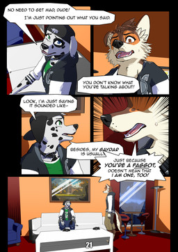anthro borderless_panel brown_eyes clothed clothed_anthro clothed_male clothing college_clothing college_dorm college_jacket college_logo college_student dialogue duo ear_piercing fully_clothed fully_clothed_anthro fully_clothed_male fur hat headgear headwear heterochromia homophobic_slur hoodie looking_at_another male markings open_mouth page_number piercing sitting speech_bubble spots spotted_body spotted_fur standing text topwear ariesartist lucas_(ariesartist) matthew_(ariesartist) border_collie canid canine canis collie dalmatian domestic_dog herding_dog mammal pastoral_dog sheepdog 3d_(artwork) absurd_res blender_(artwork) comic digital_media_(artwork) english_text hi_res