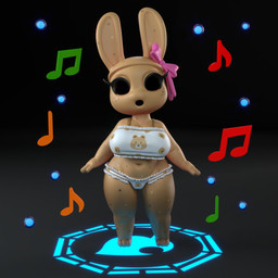 anthro big_breasts black_background black_eyes bottomwear bow_on_head breasts brown_body camel_toe clothing empty_eyes eyelashes feet female freckled_face freckles front_view gradient_background grey_background looking_at_viewer musical_note musical_symbol navel open_mouth panties pattern_bottomwear pattern_clothing pattern_panties pattern_topwear pattern_underwear pink_bow simple_background solo symbol thick_thighs topwear underwear white_clothing white_panties white_topwear white_underwear wide_hips general_buta animal_crossing nintendo coco_(animal_crossing) animate_inanimate gyroid hybrid lagomorph leporid mammal rabbit 1:1 3d_(artwork) digital_media_(artwork)