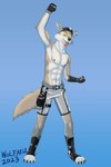 2023 4_toes 5_fingers abs absurd_res anthro athletic athletic_anthro athletic_male belt black_nose bottomwear canid canine canis claws clothed clothing dewclaw digital_media_(artwork) epic_games fangs feet finger_claws fingerless_gloves fingers fist_pump footwear fortnite fur gloves grey_body grey_fur handwear hat headgear headwear hi_res hindpaw humanoid_hands male mammal multicolored_body multicolored_fur navel nipples open_mouth open_smile paws shorts signature smile solo teeth toeless_footwear toes tongue tongue_out topless topless_anthro topless_male two_tone_body two_tone_fur wendell_(fortnite) white_body white_fur wolf wolfariz