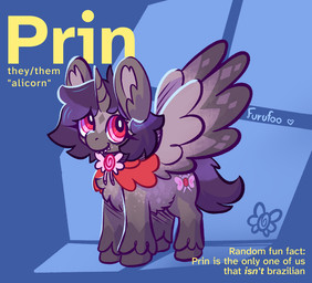 brooch cape clothing dark_hair double_iris fangs feral fur grey_body grey_fur hair horn quadruped sharp_teeth short_hair teeth unicorn_horn wings young furufoo mythology equid equine horse mammal mythological_creature mythological_equine pony winged_unicorn nonbinary_(lore)