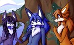 anthro blue_body blue_eyes blue_fur blue_hair brown_hair casual_nudity cheek_tuft chest_tuft facial_tuft female flower fur gloves_(marking) group hair markings navel nude orange_body orange_fur plant purple_body purple_fur tree tuft white_body white_fur inget sheep_and_wolves wizart_animation bianca_(sheep_and_wolves) leah_(sheep_and_wolves) sarabi_(sheep_and_wolves) canid canine canis mammal wolf 2020 digital_media_(artwork)