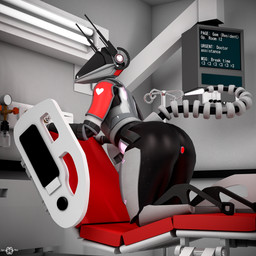 ambiguous_gender anal anthro bed biped buttplug detailed_background doctor faceless_character furniture glowing glowing_body glowing_buttplug heart_symbol hospital hospital_bed latex latex_body latex_skin light machine machine_penetrated medical_instrument metallic_body plug_(sex_toy) red_bed robotic scientific_instrument screen screen_face sex_toy solo text syn-blue dr_g3sg1_(syn-blue) robot 1:1 2025 3d_(artwork) digital_media_(artwork) english_text hi_res lighting watermark nonbinary_(lore)