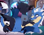 3_toes anthro anthro_on_anthro beak black_body black_tail blue_body blue_eyes blue_scales blue_tail blur_body blush bottomwear bottomwear_down claws clothed clothed_male clothing dipstick_tail duo eyes_closed feet female female_on_bottom female_penetrated from_front_position fur horn inside interspecies legs_up looking_at_another looking_at_partner lying male male/female male_on_top male_penetrating markings missionary_position multicolored_body multicolored_scales nude on_back on_bottom on_top open_mouth pants pants_down partially_clothed partially_clothed_anthro partially_clothed_male penetration scales sex tail tail_markings tan_body tan_scales text toes white_body white_fur white_tail_tip meraence delve_into_pawssion mythology flox selbste avian bird corvid corvus_(genus) dragon eastern_dragon mythological_creature mythological_scalie oscine passerine raven scalie 2024 english_text hi_res